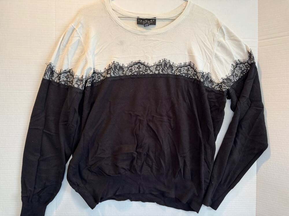 Laundry By Shelli Segal Colorblock Long Sleeve Sweater with Lace Trim Size XL